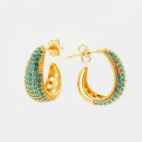 Gold Blue Brass Earrings